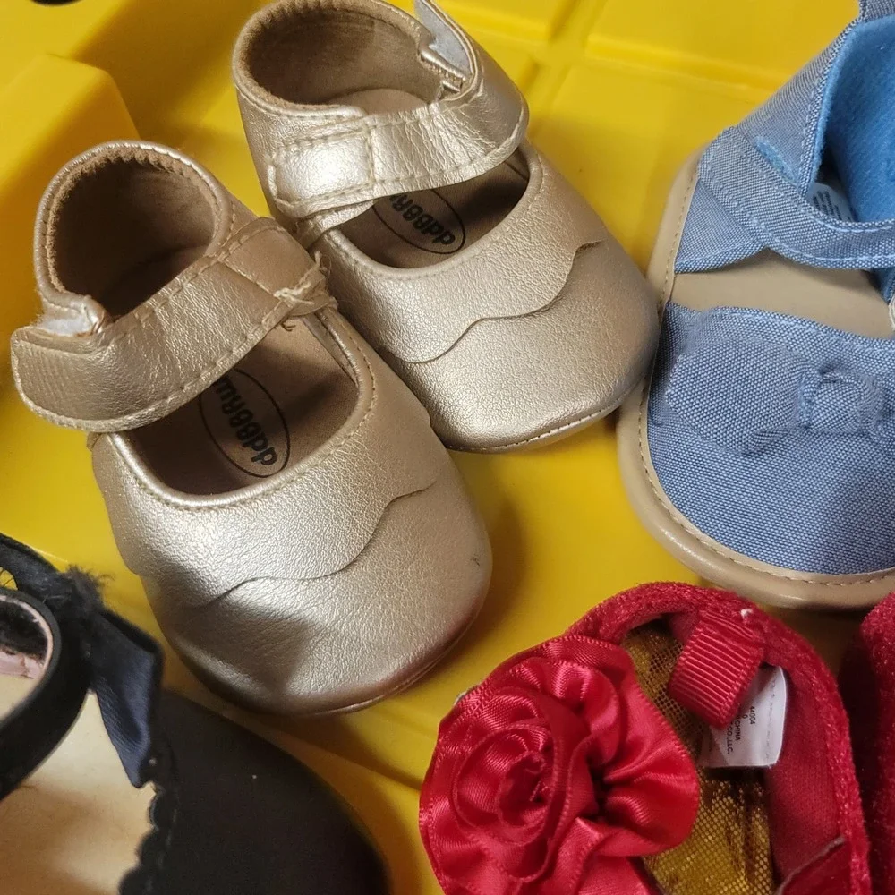 Baby Girl Shoe Lot 8 Pair Gold‎ Red Blue White Black Mary Jane Moccasin Bootie